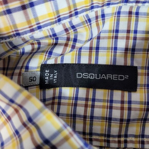 Dsquared2 Mens Button Down Shirt Size M Multicolor Plaid Silver Plaque Logo - Picture 3 of 10